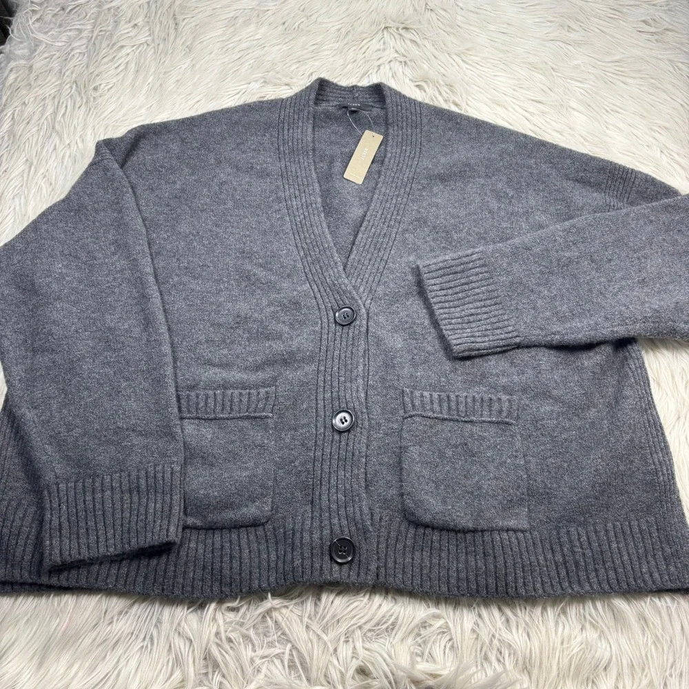 NWT J.Crew Women's 2X Gray V-Neck Cardigan in Super Soft Yarn Preppy Cozycore
